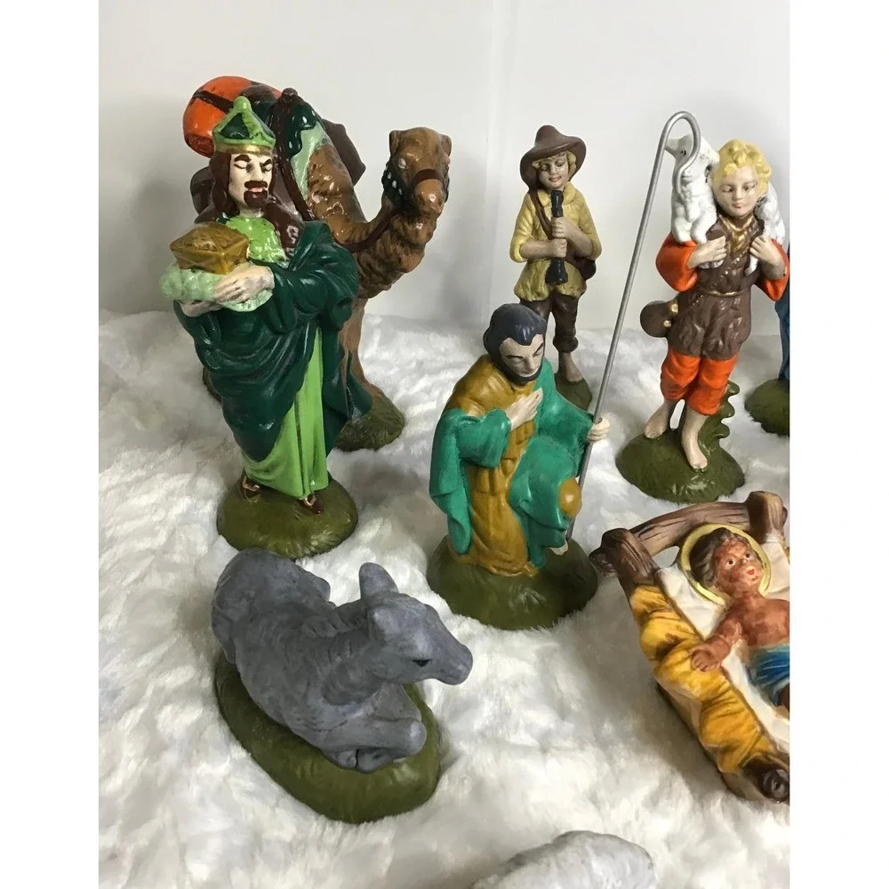 Vintage Christmas Nativity Set Atlantic Mold 17 Piece Ceramic 1970 Hand Painted‎